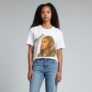 White Graphic Tee F.A.M.U with Michelle Obama likeness, Orange/ Green XL